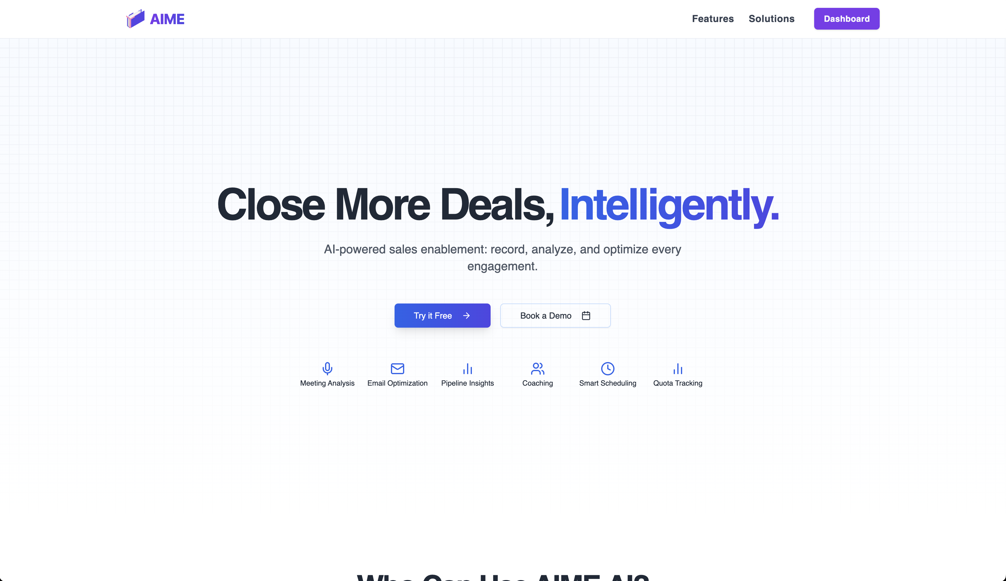 AIME operator console — meetings, calendar, voice-agent configuration