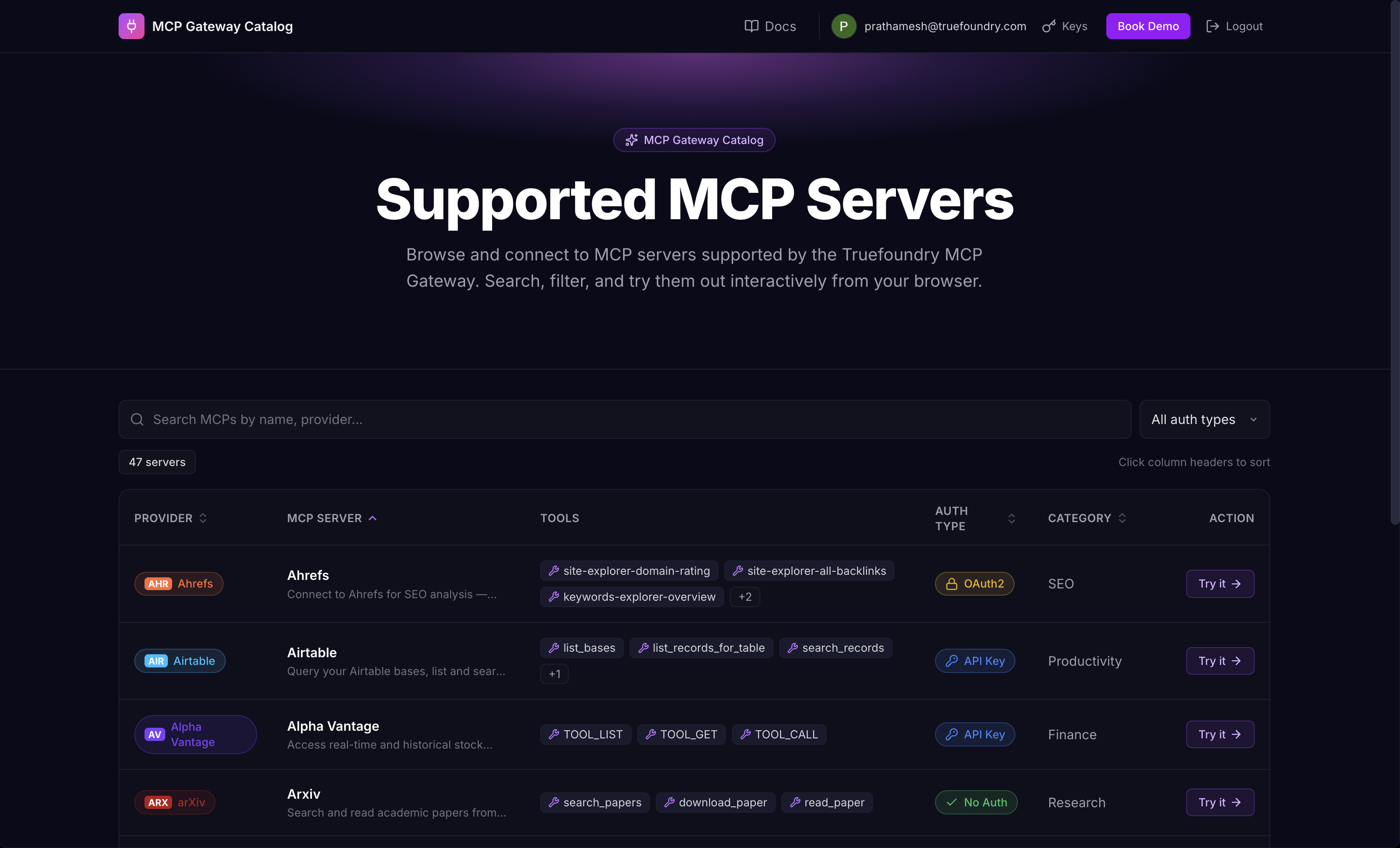 MCP Gateway Catalog — browse and try Model Context Protocol servers